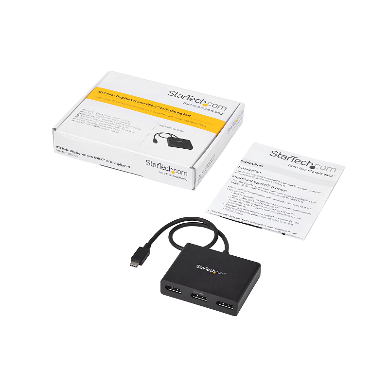 StarTech MSTCDP123DP 3-Port Multi Monitor Adapter USB-C - 3xDisplayPort 1.2 Video Splitter